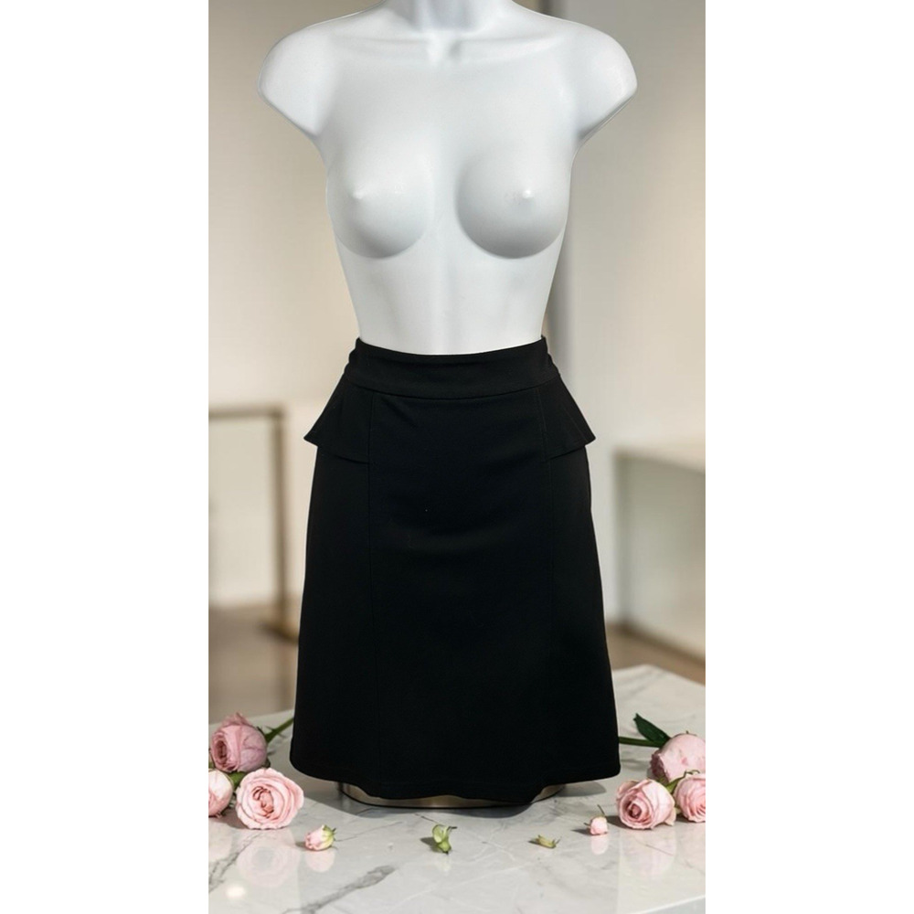 Sofia Vergara Black Peplum Pencil Skirt Sz Large Stretch Gold Zipper Fitted